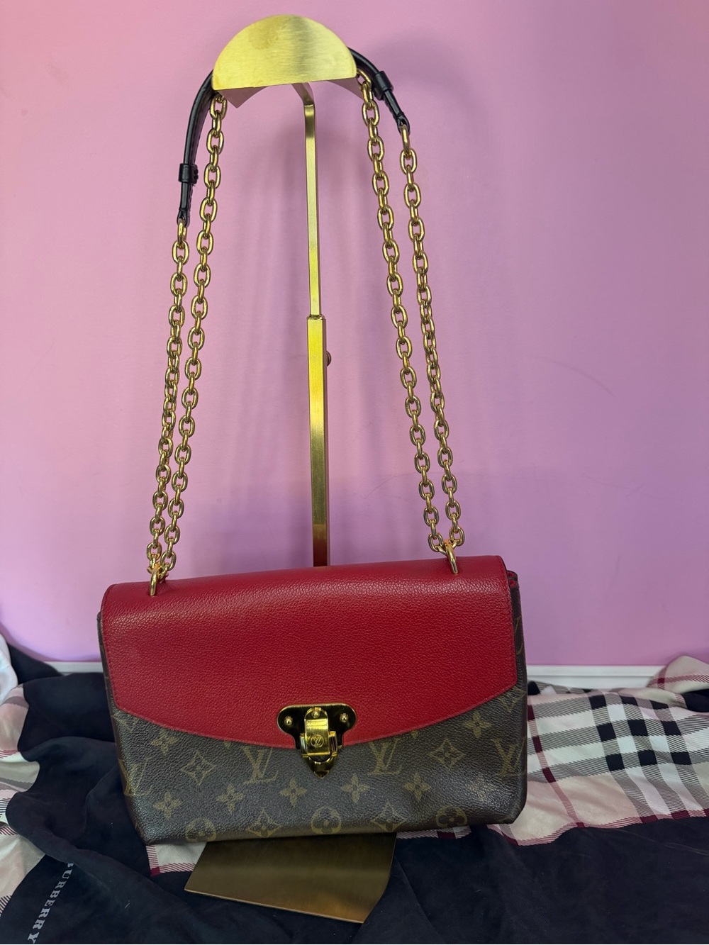 Louis Vuitton saint placide Red Leather & Monogram Chain Shoulder or crossbody